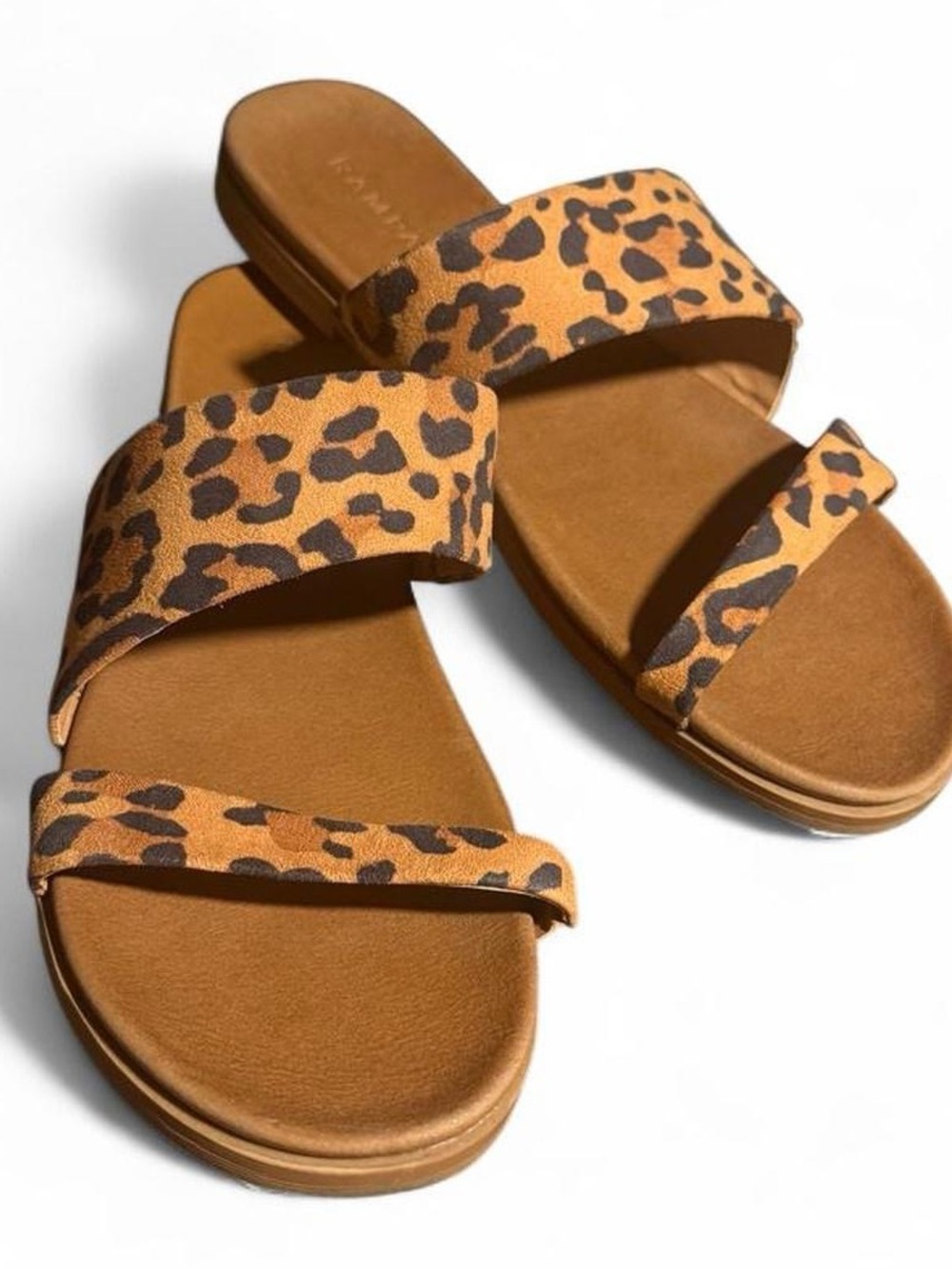 Rampage Leopard Print Double-Strap Slide Sandals - Brown/Tan
